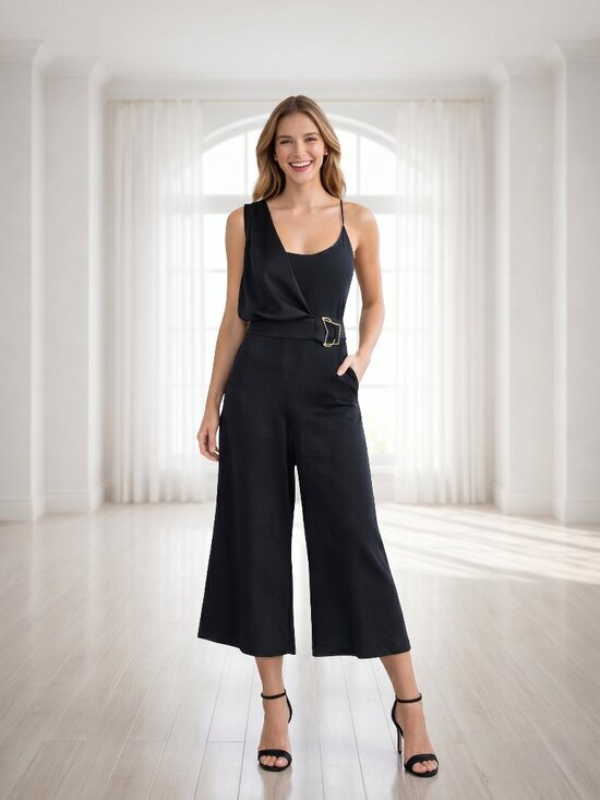 Cushnie Pants - NWT Cushnie Black Asymmetrical Sleeveless Spaghetti Strap Wide Leg Jumpsuit 4